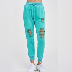 Chill Nights Distressed Joggers-seafoam